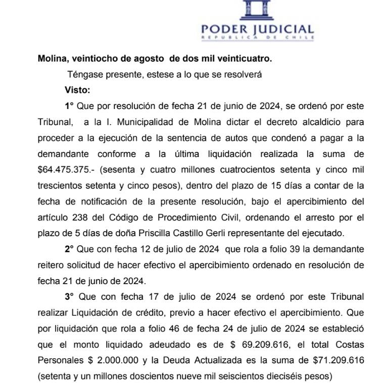 Juzgado de Molina Ordena Arresto de la Alcaldesa de Molina por incumplimiento de pago: "Existe una orden de arresto indico Castillo" 2 457317802 122133334190325790 49128691844782729 n
