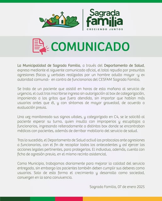 Ex concejal de Sagrada Familia protagoniza altercado con amenazas y daños en CESFAM de la comuna 2 472613486 911145451193908 3545122521713771783 n