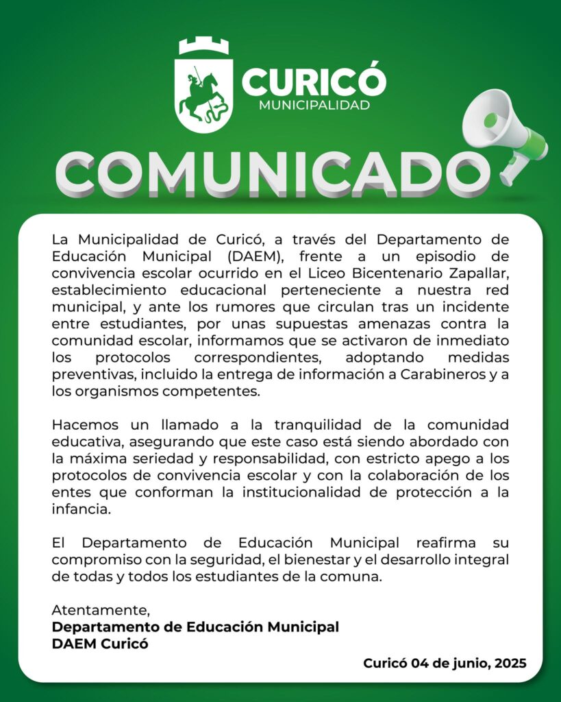 Preocupación en Curicó por nuevo caso de violencia escolar, está vez en el Liceo Zapallar 2 492882103 1121182096720281 4815331875321881043 n