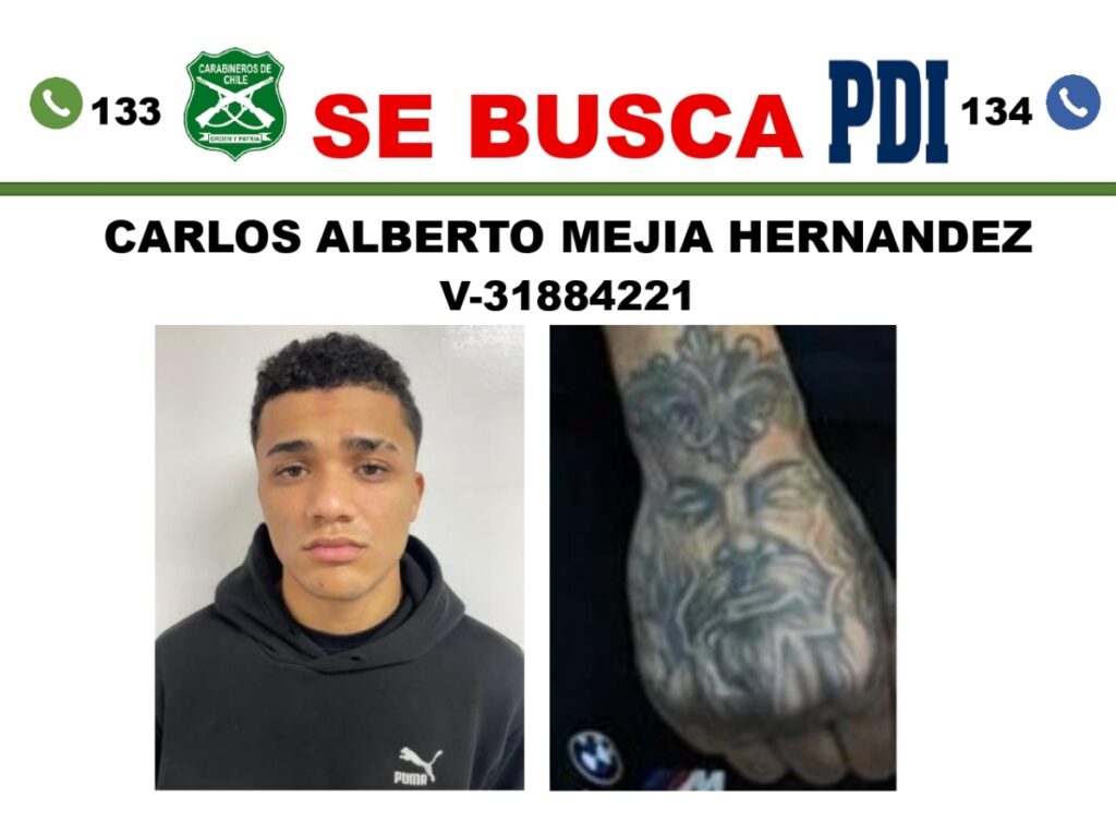 “Se busca Carlos Alberto Mejía Hernández”: emiten nueva alerta internacional con la verdadera identidad del sicario liberado en Chile. 1 se busca sicario e1752842933562