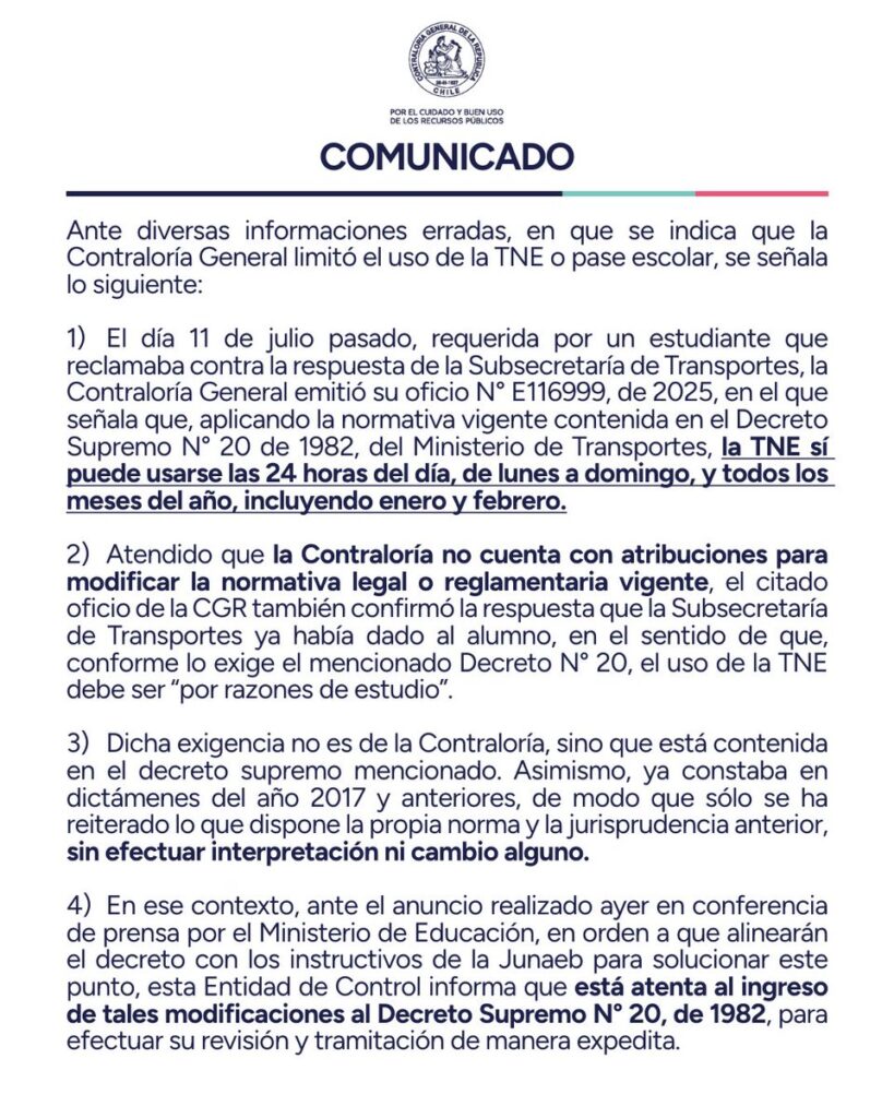 Contraloría aclara: TNE puede usarse las 24 horas del día, todos los días del año. 1 Gxw0hvGXEAAiTK1