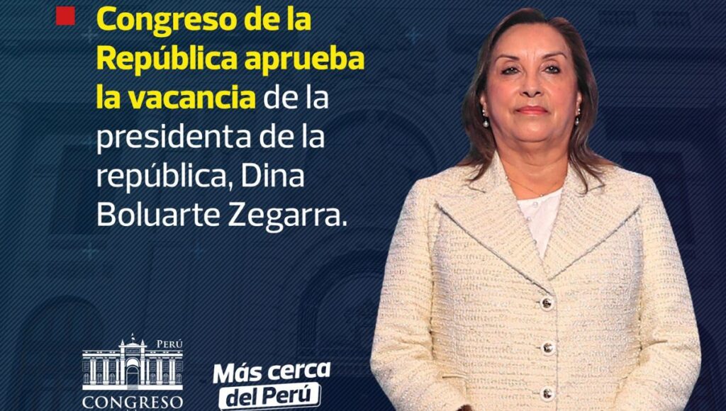 Congreso de Perú destituye a la Presidenta Dina Boluarte por “incapacidad moral permanente” en medio de crisis de seguridad 1 Congreso de Peru destituye a la Presidenta Dina Boluarte por incapacidad moral permanente en medio de crisis de seguridad